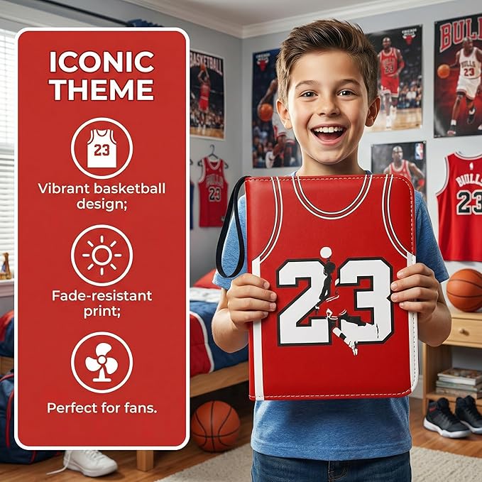 HBK Basketball Card Binder 400 Pockets - Waterproof Sports Card Holder with 50 Removable Sheets, 3-Ring Trading Card Album Case for Collectors, Zippered PU Leather Storage for Standard Cards
