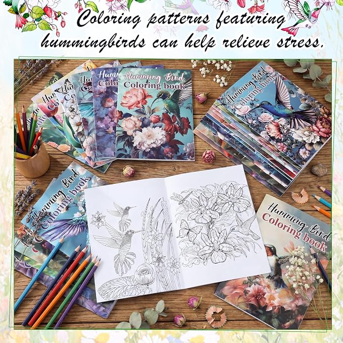 Liliful 144 Pcs Hummingbird Themed Coloring Book Bulk 5x7 Inch Mini Drawing Books with Floral & Hummingbird Patterns, Ideal for Party Favors, Goodie Bag Fillers & Creative Gifts