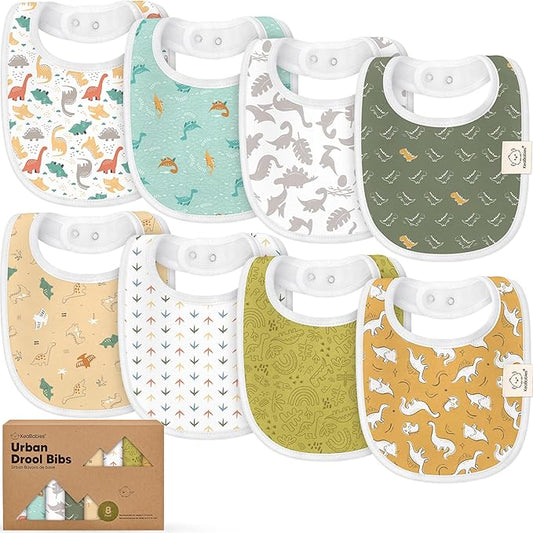 KeaBabies 8-Pack Organic Baby Bibs for Drooling and Teething - Soft Cotton Bibs for Baby Girl, Boy, Extra Absorbent, Easy to Clean & Put On for Toddler, Newborn, Infant 0-24 Months (Mesozoic)