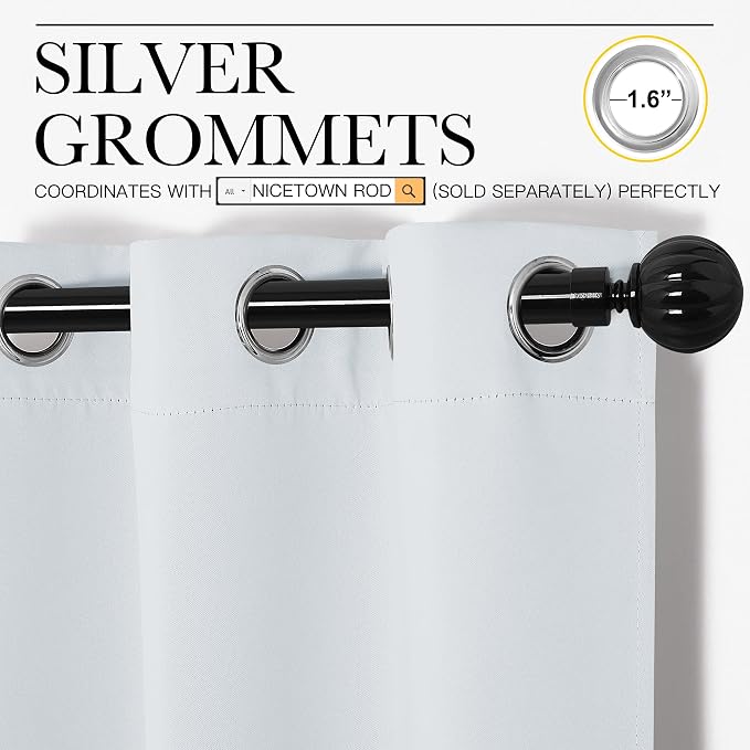 NICETOWN Room Darkening Curtains for Living Room - Easy Care Solid Thermal Insulated Grommet Room Darkening Curtains/Panels/Drapes for Bedroom (2 Panels, 55 by 86, Greyish White)