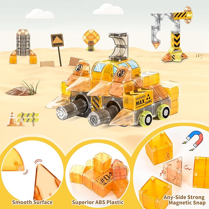 cossy Magnetic Blocks, 3D Building Construction Toys, Multi Shape Building Blocks Boys Toys Ages 3-5 5-7 8-10 with Magnetic Cars, STEM Kits, Learning & Education, Creative, Engineering Set, Truck