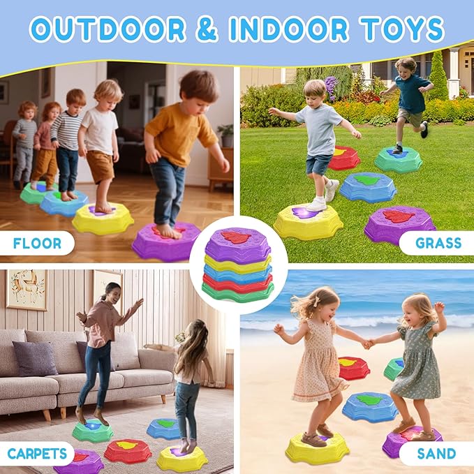 Stepping Stones for Kids with Light & Music, Indoor & Outdoor Toys for Toddlers Kids Ages 3+,Toddler Sensory Toy for Obstacle Course Coordination