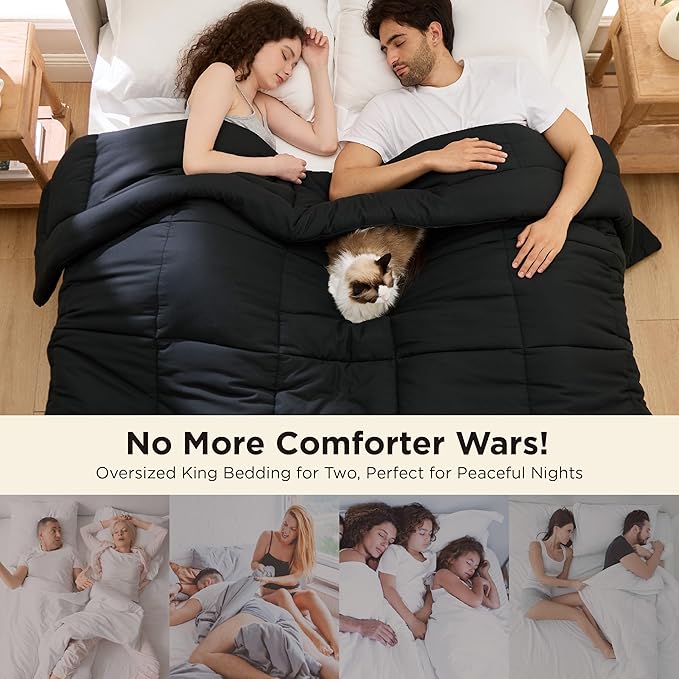 Bedsure Comforter Duvet Insert - Quilted Comforters Oversize Queen Size, All Season Duvet, GentleSoft Down Alternative Bedding, with 8 Tabs, Gifts for Women/Men, Black, Oversize Queen 98 x 98 Inches