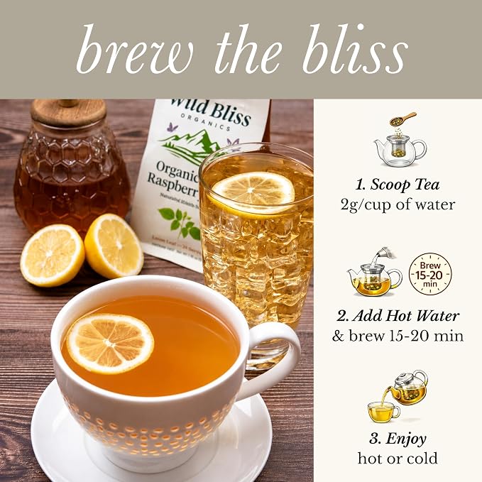 Wild Bliss Organic Red Raspberry Leaf Tea for Pregnancy and Menstrual Support - Loose Leaf Herbal Tea - 1.76 Oz - 25 Servings