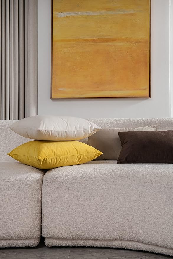 Throw Pillow Covers 16x16 Cream: Pack of 2 Cozy Soft Velvet Square Modern Luxury Decorative Throw Pillow Cases for Sofa Couch Living Room Bed Home Decor
