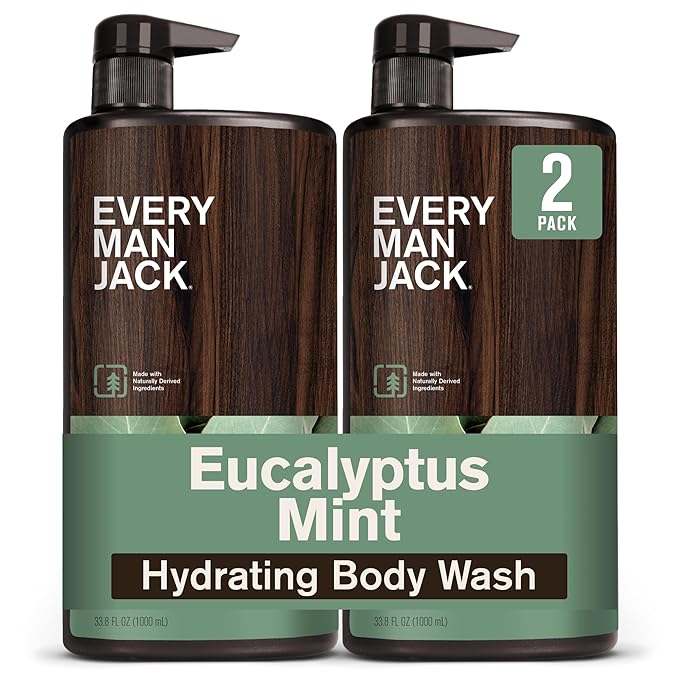 Every Man Jack Eucalyptus Mint Hydrating Mens Body Wash for All Skin Types - Cleanse, Nourish, and Hydrate Skin with Naturally Derived Ingredients - Paraben Free, Phthalate Free, Dye Free - 33.8oz