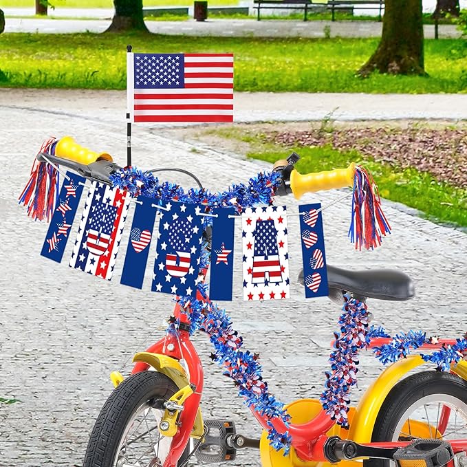 6 Sets Bike Decorations for 4th of July American Flag and Patriotic Bicycle Handle Bar Ribbon Streamer Bike Accessories for Kids July 4 Independence Day Red White and Blue