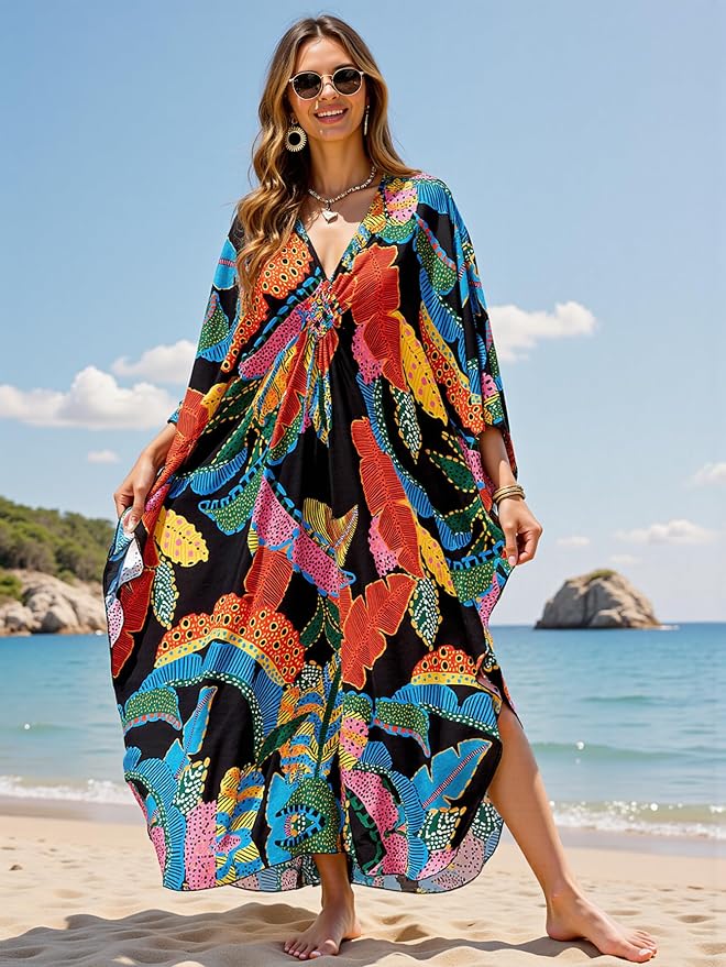 Mumu Dresses for Women Plus Size, Bohemian Kaftan Beach Cover Up Long Maxi Nightgown Soft Loungewear