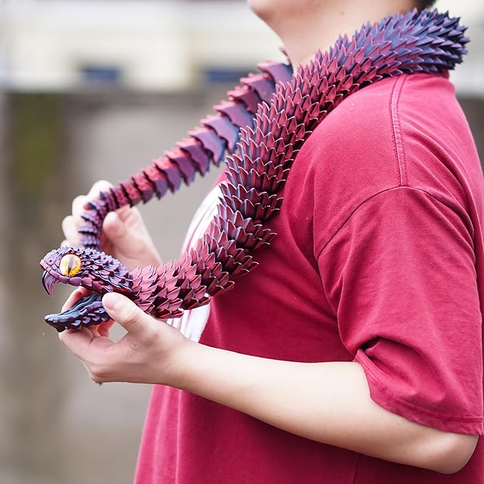 Super Large 3D Printed snake with a movable mouth,47.4inch,Flexible Realistic Articulated Animal Fidget Toys,Mystery Figurines Gifts ,Executive Desk Décor and Festival Collectible (colorfulB 47.4inch)