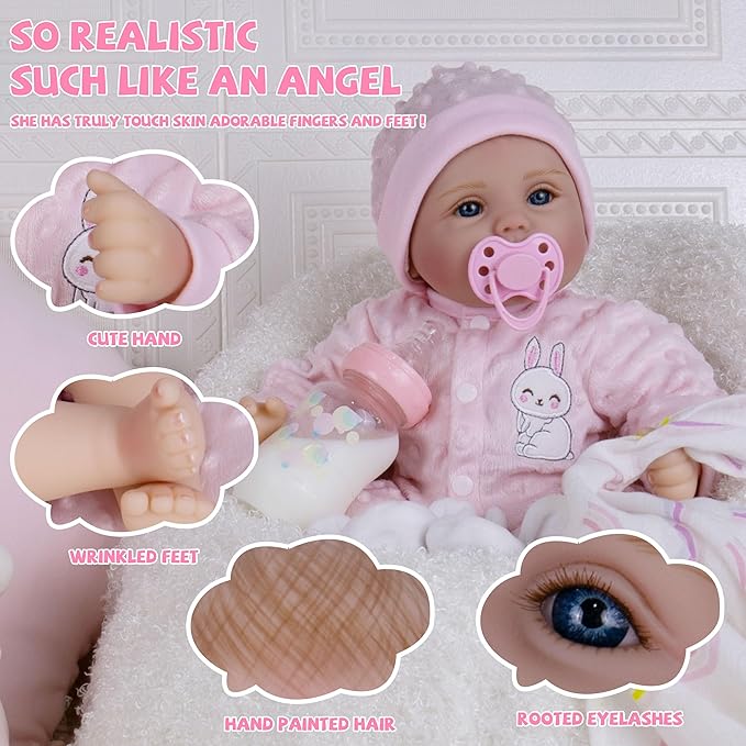 Milidool Reborn Baby Dolls Lifelike Girl Doll 18 inch Realistic Newborn Baby Doll Real Looking Silicone Baby Dolls Girl with Feeding Complete Accessories for 3+ Years Old Gifts