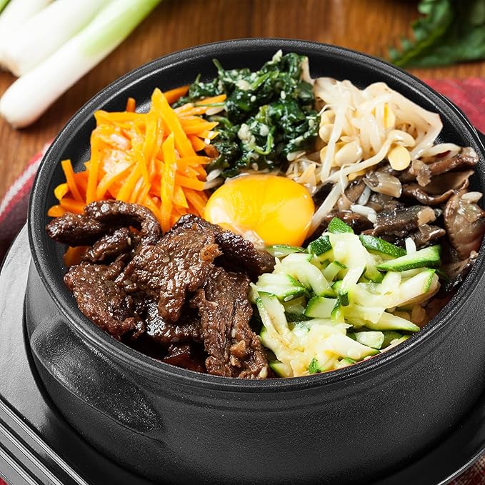 2 Pcs Korean Stone Pot Clay Cooking Pot Set Ceramic Sizzling Hot Bowl Korean Bibimbap Soup Dolsot Bowl with Lids for Ttukbaegi and Koreans Stew (38 oz)