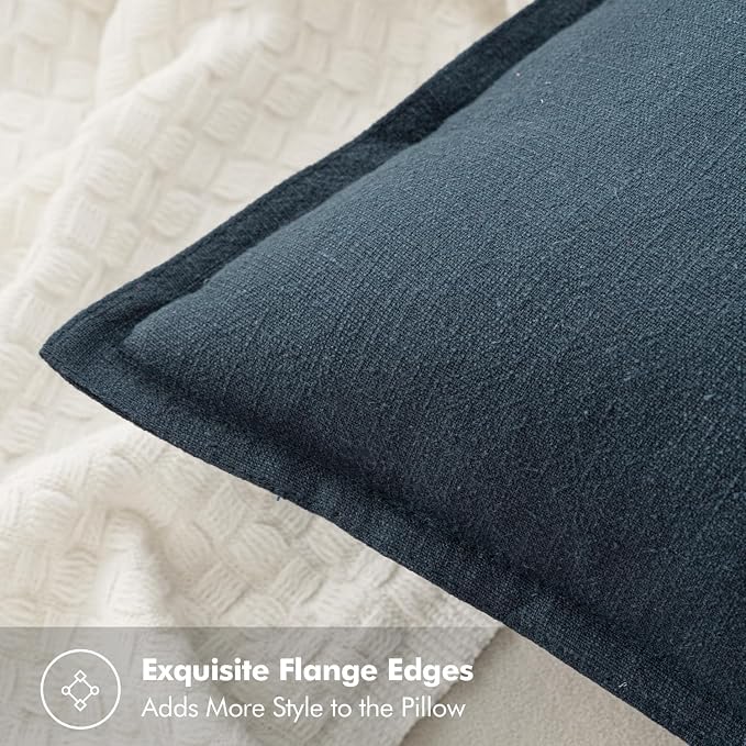 MIULEE Decorative Linen Euro Sham Pillow Covers 26x26 Deep Blue | Boho Farmhouse Neutral Couch Throw Pillows for Bed, Pack of 2 Accent Coastal Modern Pillowcases, Sofa Livingroom Home Decor