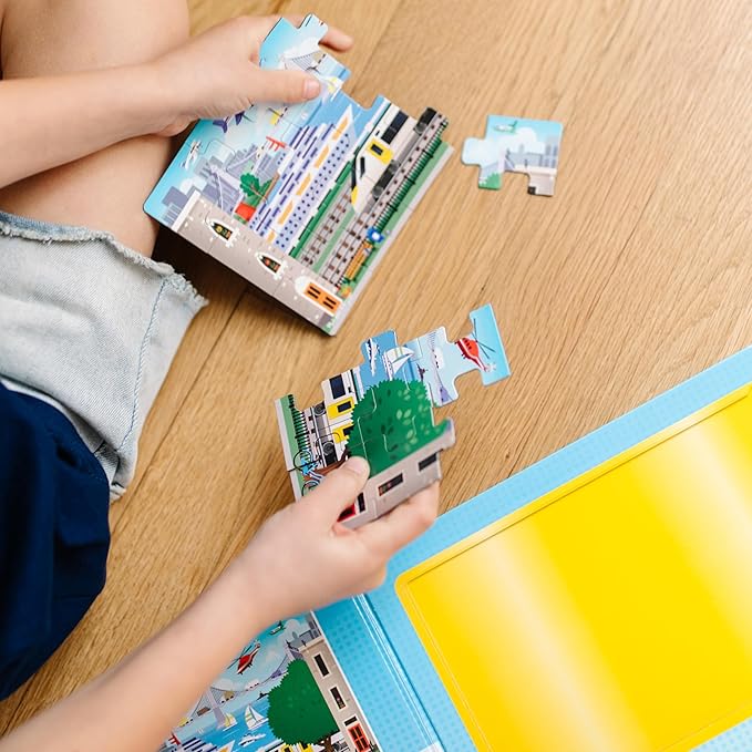 Melissa & Doug Take-Along Magnetic Jigsaw Puzzle Set – Vehicles (2 x 15 Piece) Travel Activity Toy for Preschoolers and Kids Ages 3+