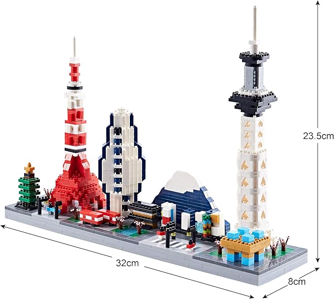 Japanese Architecture Tokyo Skyline Micro Building Blocks for Adults and Kids Ages of 14+ – Challenging Construction Set 1880 Pieces, Perfect Home and Office Decoration