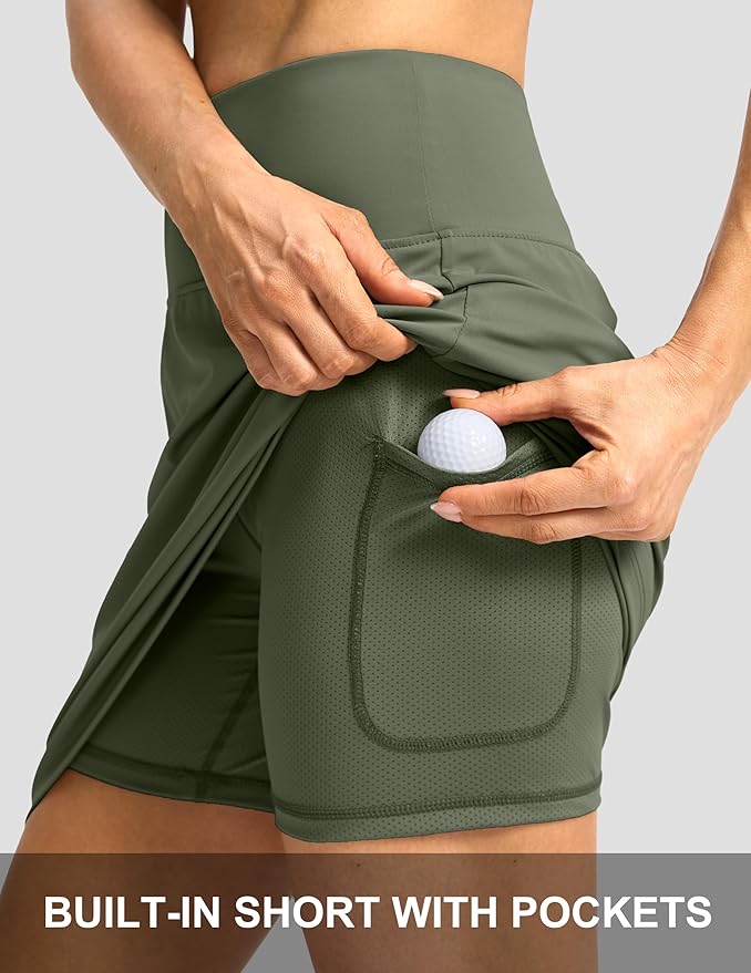 G Gradual 19" Skorts for Woman with Pockets High Waist Golf Skirt | Lightweight, Stretchy, Breathable, Tummy Control, Built-in Shorts, Athletic, Tennis, Pickleball, Casual Summer