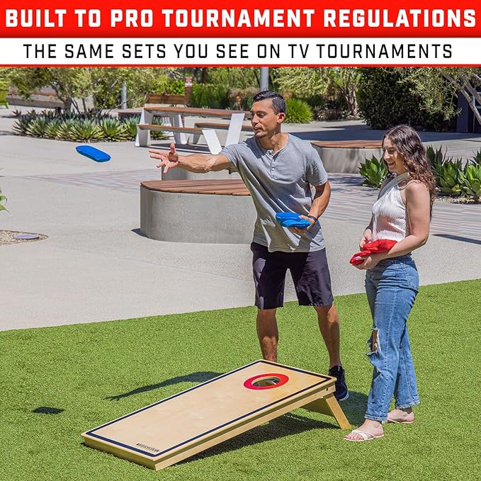GoSports Tournament Edition Regulation Cornhole Game Set - 4 ft x 2 ft Wood Boards with 8 Dual Sided (Slide and Stop) Bean Bags