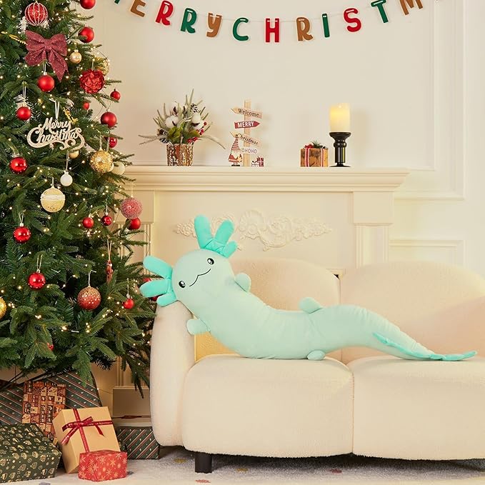 MaoGoLan Giant Axolotl Plush Stuffed Animal,Big Salamander Plush Pillow Toy,Jumbo Stuffed Salamander Body Pillow for Kids, Axolotl Plushies Glow in The Dark,Holiday Birthday Gifts Green
