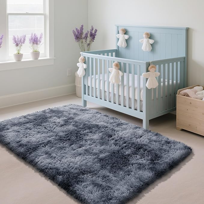 Fluffy Rug Shag Area Rug, Mottling Dark Grey 2x4 Area Rugs for Bedroom, Small Bedside Rug, Soft Fluffy Shag Entryway Throw Rugs for Living Room Bedroom Room Home Decor
