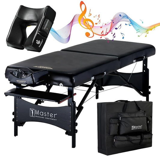 Master Massage 30" GalaxyMassage Table Beauty Bed Package with Extra Music Master ErgonomicDream Sound Face Cradle CushionBlack Nano