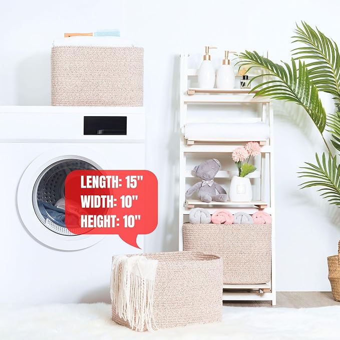 3-Pack Decorative Woven Storage Baskets for Shelves, Cube Bin Box for Organizing Books, Shoes, Dog Toys, Pantry Closet and Living Room Organizer, Oatmeal Brown