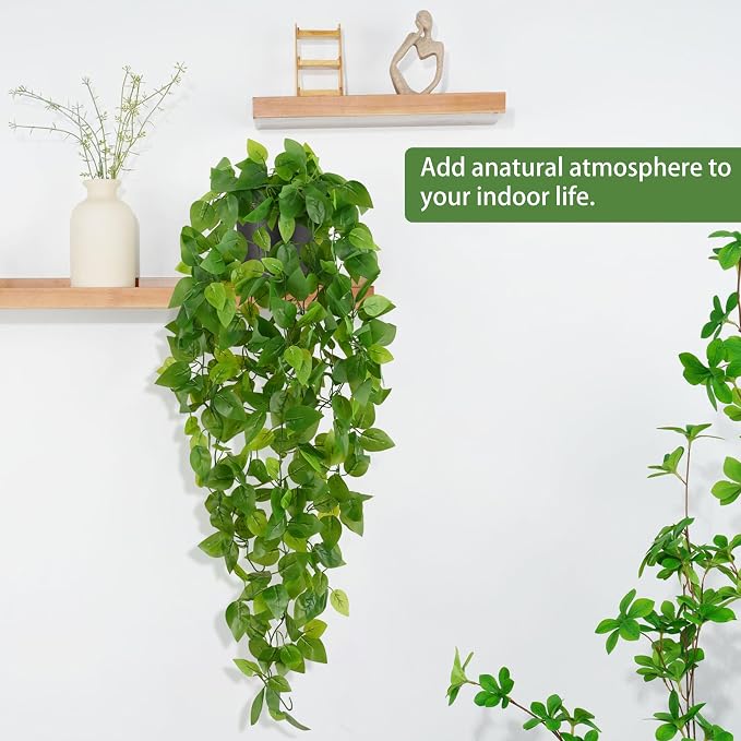 Waipfaru Fake Hanging Plants, 2Pcs Artificial Potted Plant Pothos | Faux Ivy Vines Greenery for Wall Home Bedroom Living Room Aesthetic Kitchen Office Aesthetic Kitchen Indoor Outdoor Decor