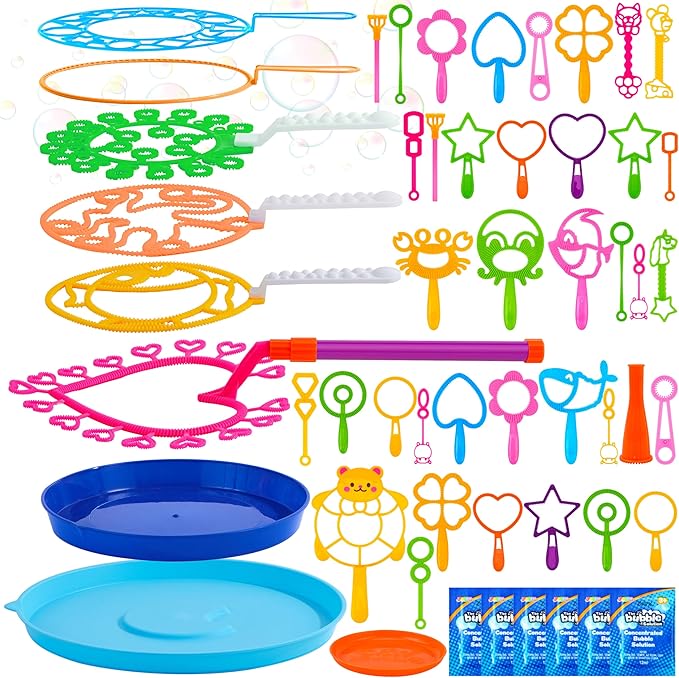 JOYIN Big Bubble Wands Set, 18" Giant Bubble Maker with Tray Bulk for Kids Adults Gifts, Summer Outside Toys, Easter Basket Stuffers, Birthday Party Favors
