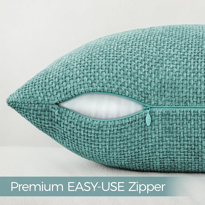 a moment Teal Chenille Throw Pillow Covers 12x20 Inch Pack of 2 Modern Decorative Throw Pillow Covers Farmhouse Cross Covers Home Decor for Sofa Bedroom Living Room