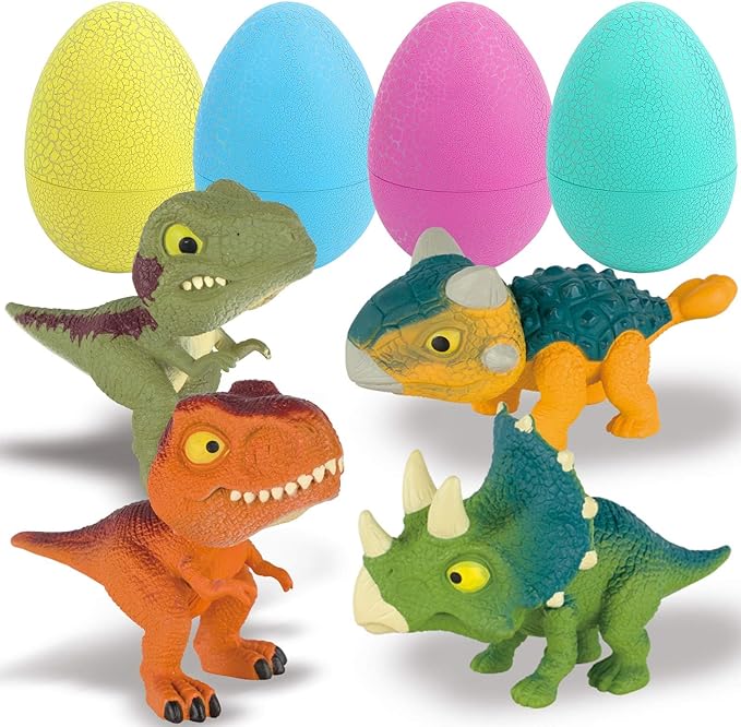 5.12" Dinosaur Egg Toy 4Pack, Exquisitely Carved Dinosaur Figures, Easter Eggs, Suitable for Boys and Girls