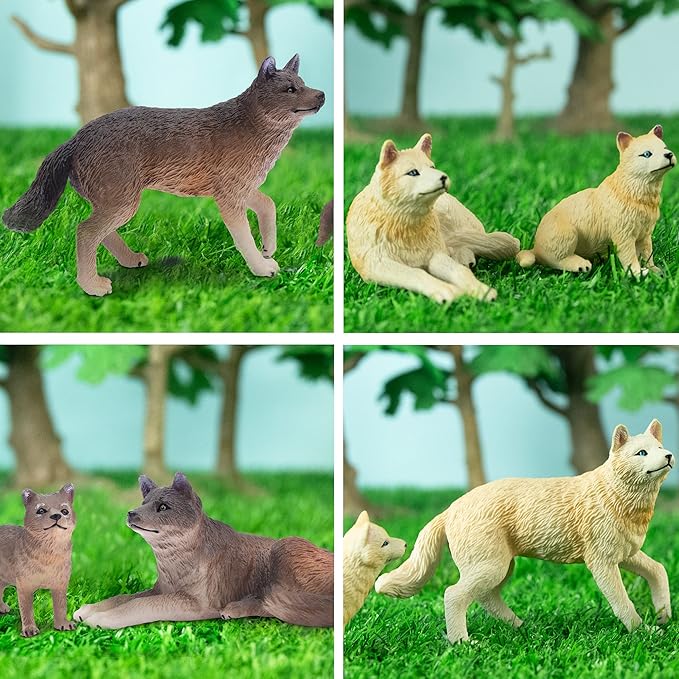 Toymany 8PCS Wolf Figures Forest Animals Toy Figurines - Realistic Jungle Zoo Animal Figurines，Educational Toy Cake Toppers Christmas Birthday Gift for Kids Boys Girls