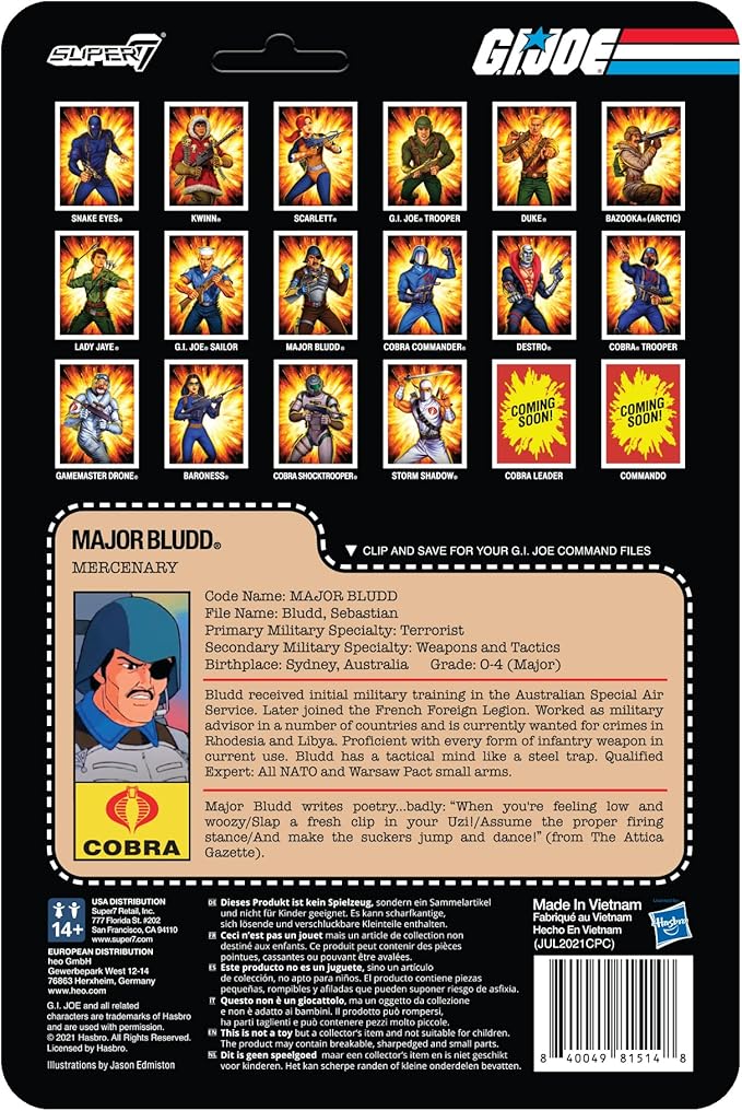 Super7 G.I. Joe Major Bludd - 3.75" G.I. Joe Action Figure with Accessory Classic Cartoon Collectibles and Retro Toys