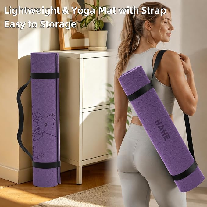 HAHE Extra Wide Yoga Mat, 75"x 32" POE Non Slip Exercise & Fitness Mat for Home Workout, 8mm Thick Large Yoga Mat for Men & Women, Deer Print Pilates Mats with Carry Strap