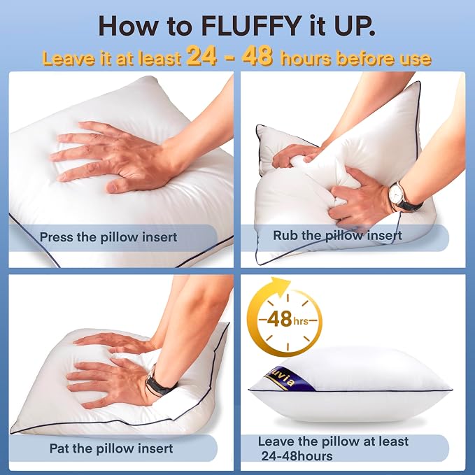 Siluvia 28x28 Down Alternative Pillow Insert 2 Pack, 100% Cotton Cover | 100% Premium Polyester Fill, Fluffy & Soft with Comfy Support - White Decorative Cushion Inserts for Couch, Sofa & Bed