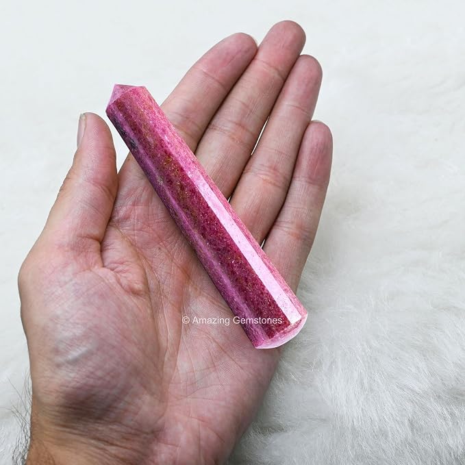 Amazing Gemstone Rhodonite Crystal Wand Massage Stick - Pelvic Wand Gua Sha for Adults - Crystals and Healing Stones Massage Wands for Adults Gifts (Pointed)