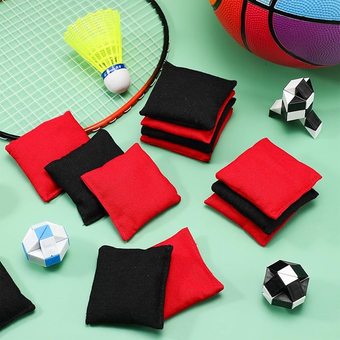 Sotiff 24 Pcs Bean Bags Mini Nylon Cornhole Bean Bags for Kids Tossing Fun Sports Outdoor Family Games Carnival Toy Patriotic Small Beanbag Hand Toss Party Game Supplies for Kid Adult (Red Black)