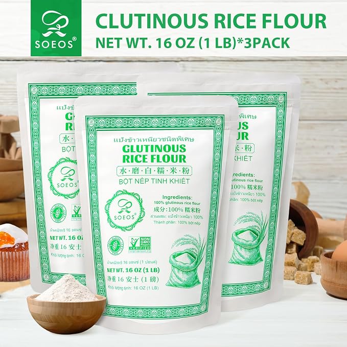 Soeos Glutinous Rice Flour 48 Ounce (Basic), Rice Flour for Baking or Cooking, All Natural White Rice Flour, Vegan, Gluten-Free