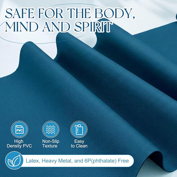 3 mm Thin Yoga Mats Bulk, Lightweight PVC Exercise Mats Non Slip Workout Fitness Pads for Yoga Pilates Stretching Classes Gym Home Studio, Easy to Clean