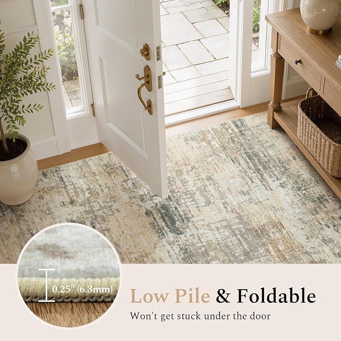 Rugflix 5x7 Area Rugs for Living Room, Washable Gold Beige Grey Large Rug | Machine Washable; Stain-Resistant; Low Pile; Non-Slip; Modern Abstract; Carpet for Bedroom Dining Office Nursery Home