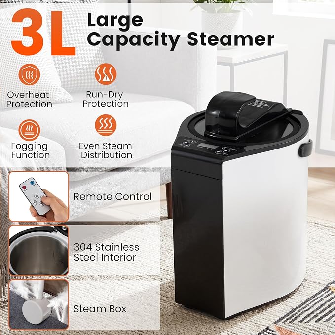 Giantex 3L Portable Steam Sauna, Fast-Heat Large Pentagon Sauna Box for Home, 9-Level Remote Control, 99-Min Timer, Folding Chair, Foot Roller, Mat, 35.5" x 35.5" x 71" Sauna Tent (Brown)