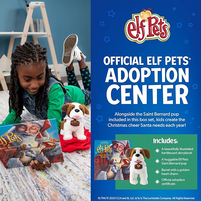 Elf Pets: A Saint Bernard Tradition- Includes Beautifully Illustrated Hardbound Storybook, Huggable Elf Pet St. Bernard Stuffed Animal with Barrel Charm and Official Adoption Certificate