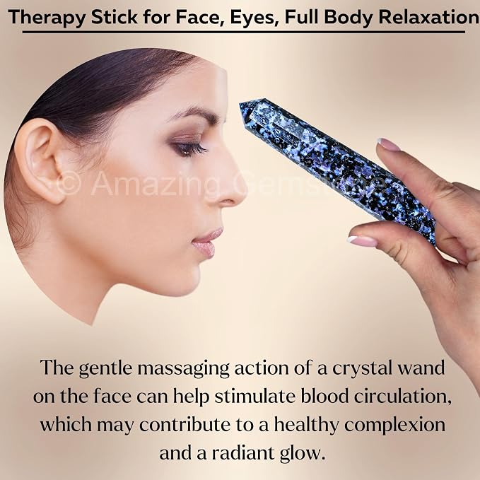 Amazing Gemstone Indigo Gabbro Crystal Wand Massage Stick - Pelvic Wand Gua Sha for Adults - Crystals and Healing Stones Massage Wands for Adults Gifts (Pointed)