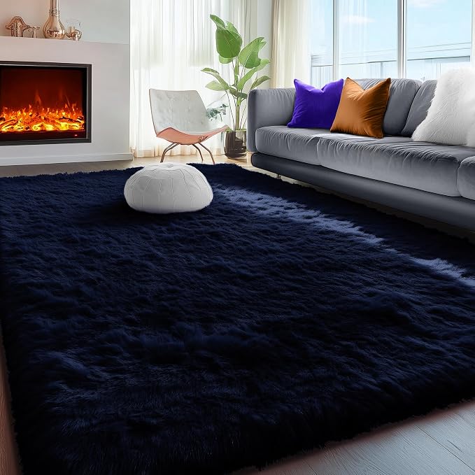 PAGISOFE Dark Navy Blue Rugs for Living Room 5x8 Ft, Plush Area Rugs for Bedroom, Non-Shedding, Indoor Furry Floor Rugs for Nursery Playroom, Shag Carpet for Kids Room Decor Aesthetic, Dark Blue