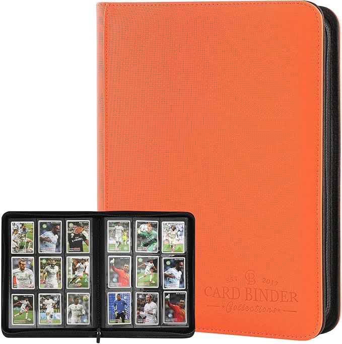 9 Pockets Card Binder,Premium Zip Trading Card Binder,540 Double Sided Pocket PU Collection Binder, Collector Album, Card Folder for MTG, TCG, Business Cards.(Hermes Orange)