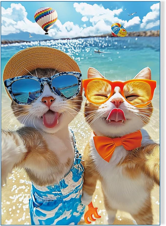 500 Pieces Jigsaw Puzzles for Adults and Teens and Kids Family Happy Games Big Size Cats' Selfie on Beach [Larger Size]