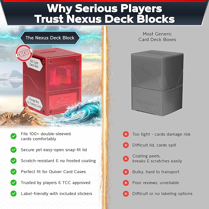 Quiver Time 360° Modular Nexus DeckBlock - Durable Stackable MTG Deck Box for Commander fits 100+ Cards | Stylish 100 Card Deck Box MTG | Interchangeable TCG Decks Boxes (1 pcs, Red)