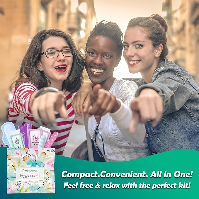 Menstrual Kit All-in-One | Convenience on The Go | Single Period Kit Pack for Travelling, Tweens & Teenagers | Individually Wrapped Feminine Hygiene Products (Butterflies) (10 Pack)