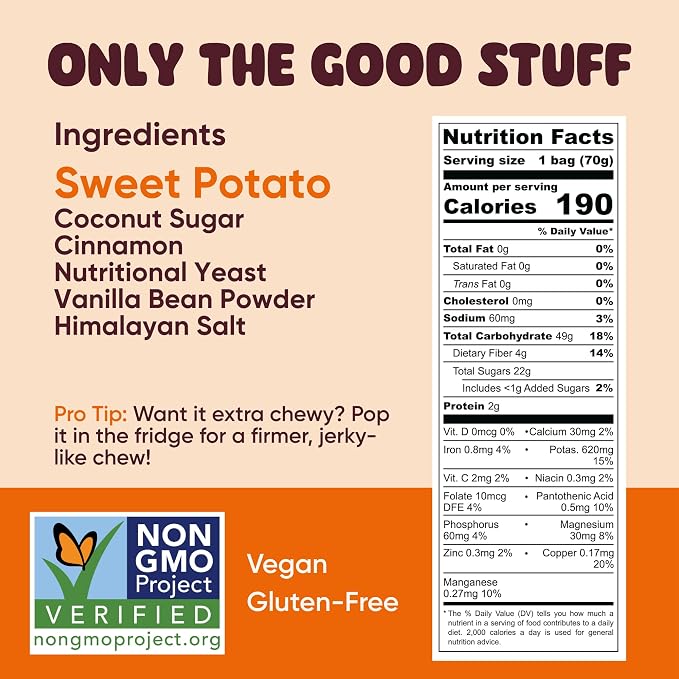 Yammy Chewy Dried Sweet Potato Sticks (Snickerdoodle 18-Pack) - Healthy Asian Snack for Adults & Kids (Japanese, Korean, Chinese Super Food) - Nature's Gummy Candy - Vegan, Gluten-Free, 4g Fiber, 2.5oz