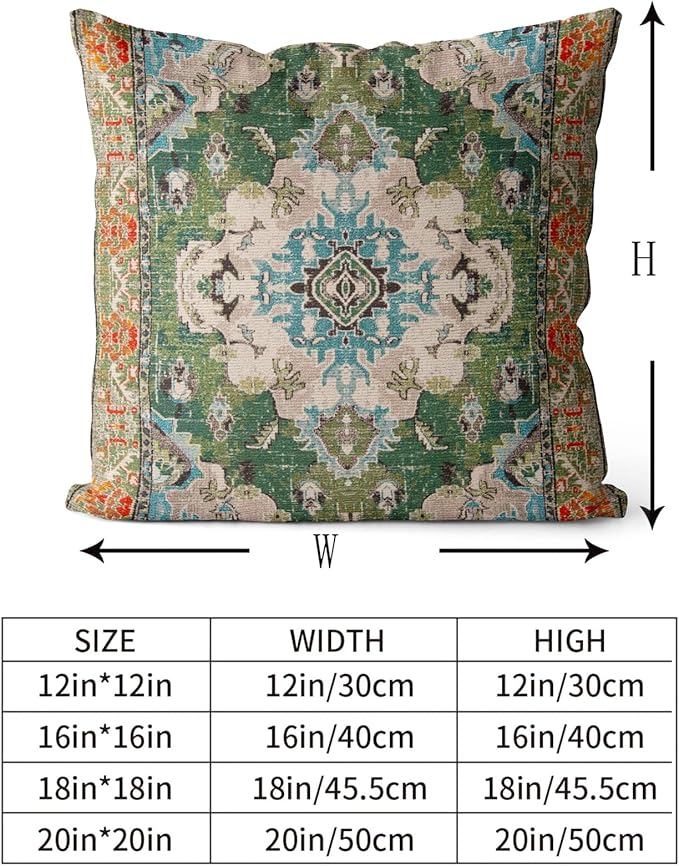 Snycler Boho Throw Pillow Covers 16x16 inch Set of 2 Boho Rug Carpet Double Sided Pattern Cotton Soft Pillow Case Cushion Cover Pillowcase for Couch Sofa Bed Decorative (Green)