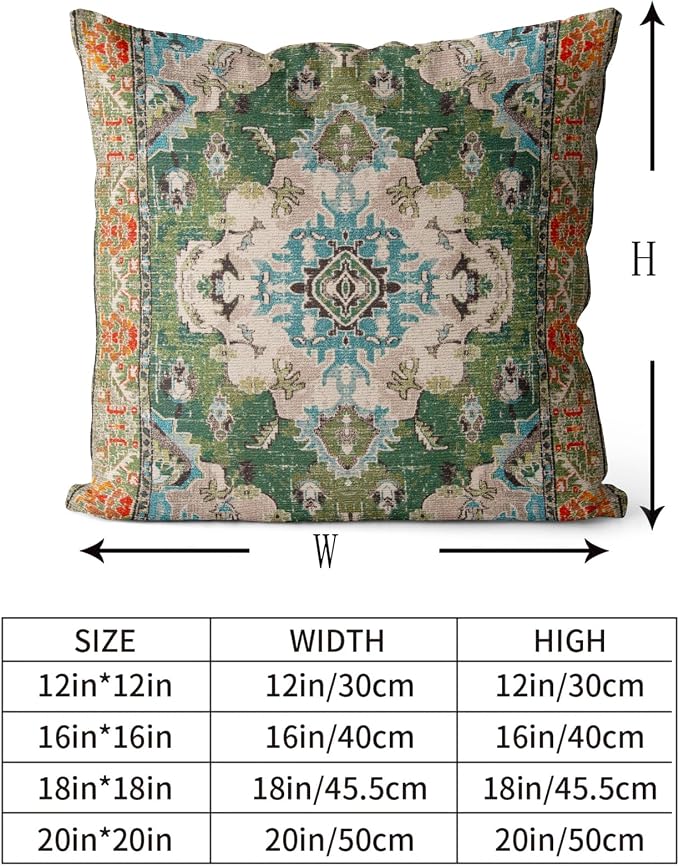 Snycler Boho Throw Pillow Covers 20x20 inch Set of 2 Boho Rug Carpet Double Sided Pattern Cotton Soft Pillow Case Cushion Cover Pillowcase for Couch Sofa Bed Decorative (Green)
