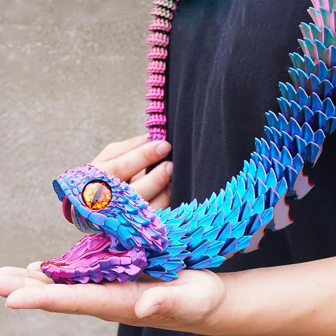 Super Large 3D Printed Snake with a Movable Mouth,47.4inch,Flexible Realistic Articulated Animal Fidget Toys,Mystery Figurines Gifts,Executive Desk Décor and Festival Collectible (colorfulA)