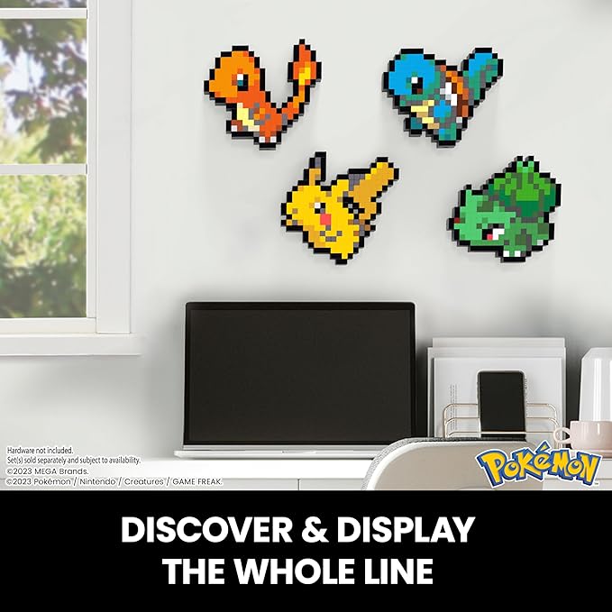 Mega Pokémon Bisasam Retro Look - 15 cm Buildable with Pixel Art Stones - Includes Wall Mounted Base for Adult Lovers and Collectors, HTH75